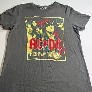 ACDC T-Shirt 2021 Highway to Hell - Gray with Red, Yellow, and Blue Graphic -M‎